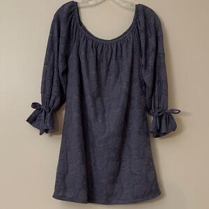 Gray Textured Dress with Bow Sleeves